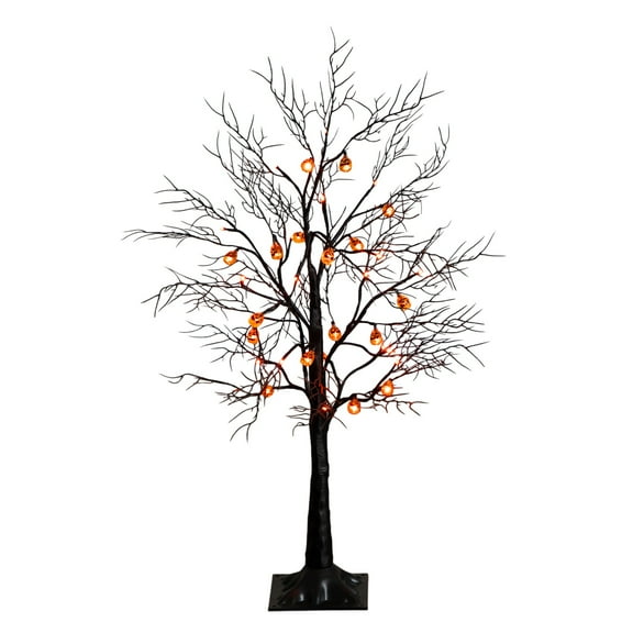 Nearly Natural 3ft. Pre-Lit Artificial Halloween Black Twig Tree with 18 Orange LED Pumpkin Shaped Lights