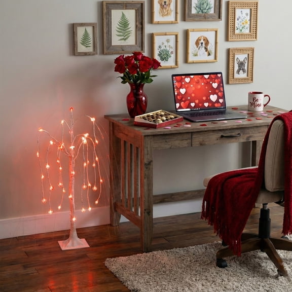 Nearly Natural Pre-Lit Artificial Valentine's Day Willow Tree - 3' - Warm White LED lights