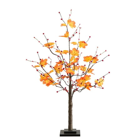 Nearly Natural 3ft. Pre-Lit Autumn Maple Artificial Fall Tree with Berries and 36 Warm White LED Lights