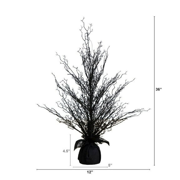 Nearly Natural 3ft. Pre-Lit Halloween Black Twig Artificial Fall Tree in Burlap Planter