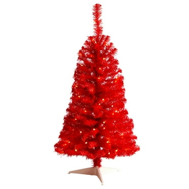 Nearly Natural 3ft. Red Artificial Christmas Tree with 50 LED Lights and 118 Bendable Branches