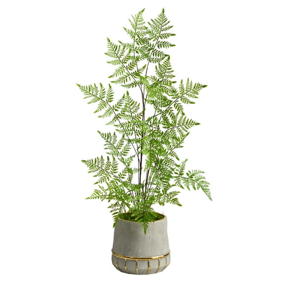 Nearly Natural 3ft. Ruffle Fern Artificial Tree in Stoneware Planter with Gold Trimming