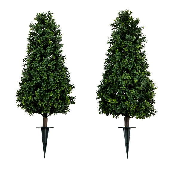 Nearly Natural 3ft. UV Resistant Artificial Boxwood Plant with Integrated Ground Stake (Indoor/Outdoor) - Set of 2