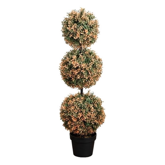 Nearly Natural 3ft UV Resistant Autumn Triple Ball Boxwood Fall Topiary Tree