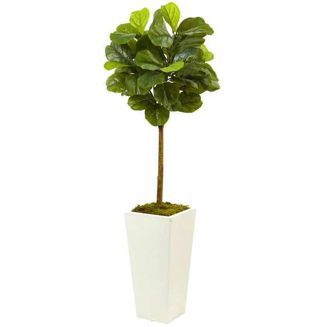 Nearly Natural 4.5' Artificial Fiddle Leaf Fig Tree with White Planter