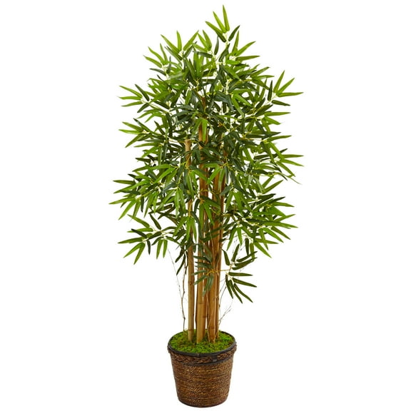 Nearly Natural 4.5' Bamboo Artificial Tree in Coiled Rope Planter