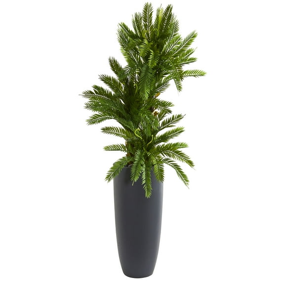 Nearly Natural 4.5-Ft. Triple Cycas Artificial Plant in Gray Planter