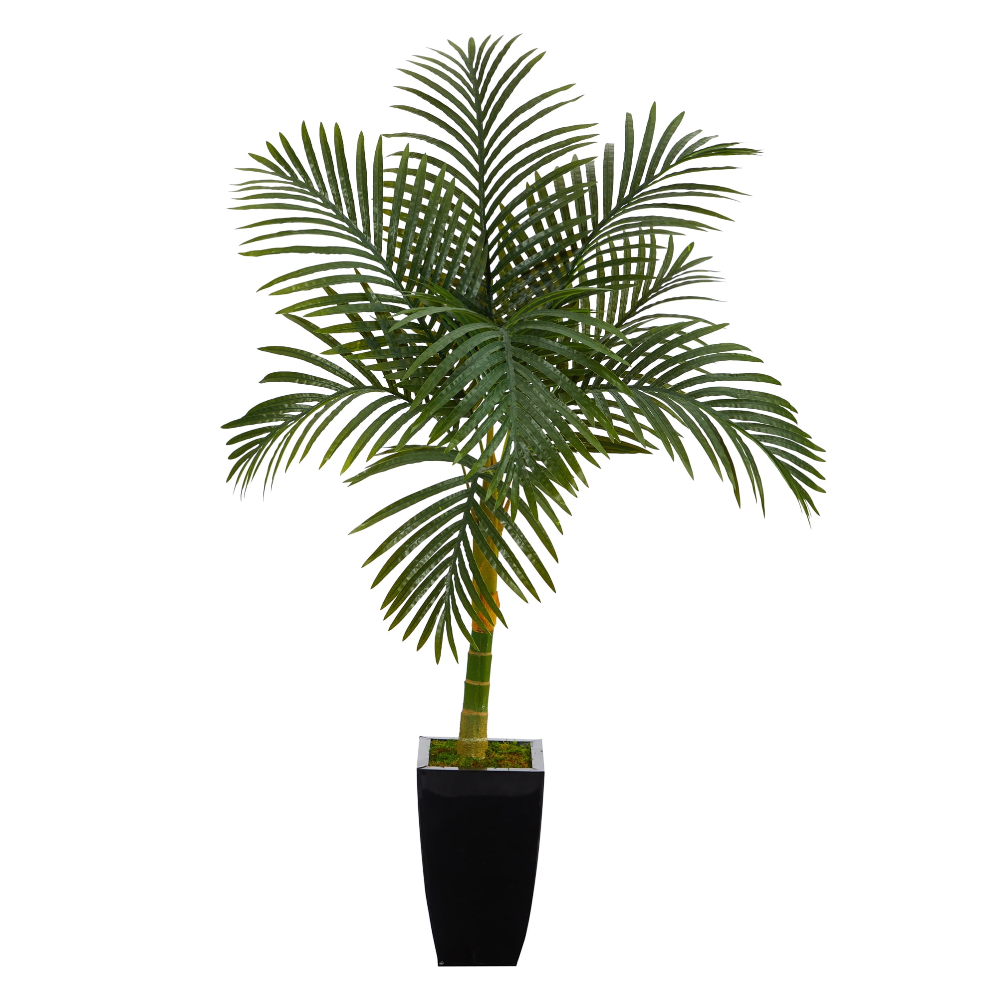 Nearly Natural 4.5' Golden Cane Artificial Palm Tree in Black Metal Planter