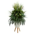 thumbnail image 1 of Nearly Natural 4.5' Mixed Greens Artificial Plant in White Planter with Legs, Green, 1 of 4