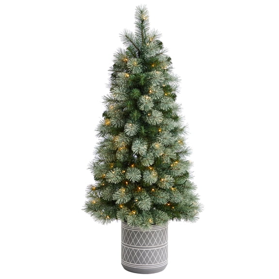 Nearly Natural 4.5' Pine Artificial Christmas Tree with 232 Bendable Branches and 120 Warm White LED Lights