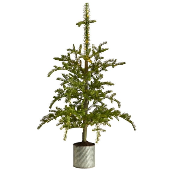 Nearly Natural 4.5' Pre-Lit Christmas Pine Artificial Tree in Decorative Planter