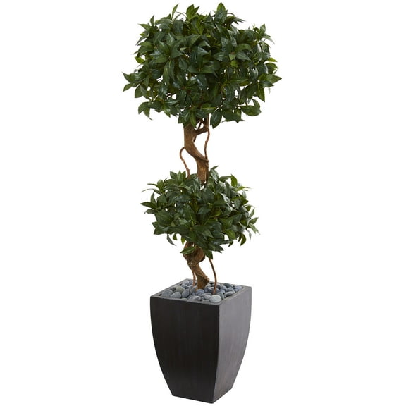 Nearly Natural 4.5' Sweet Bay Double Topiary Artificial Tree in Black Wash Planter