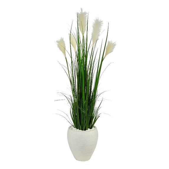 Nearly Natural 4.5' Wheat Plume Grass Artificial Plant in White Planter, Green