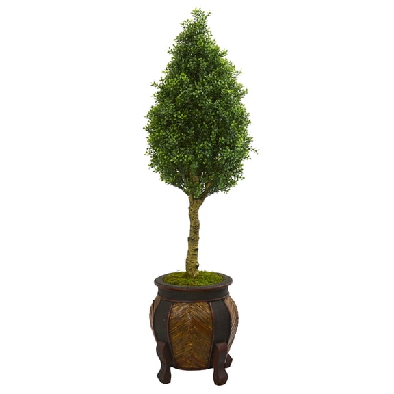 Nearly Natural 4.5 ft. Boxwood Cone Artificial Tree in Decorative Planter