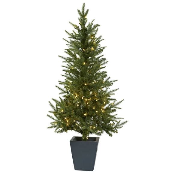 Nearly Natural 4.5 ft. Christmas Tree w/Clear Lights & Decorative Planter