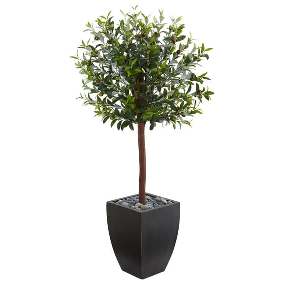 Nearly Natural 4.5 ft. Olive Topiary Artificial Tree in Black Washed Planter