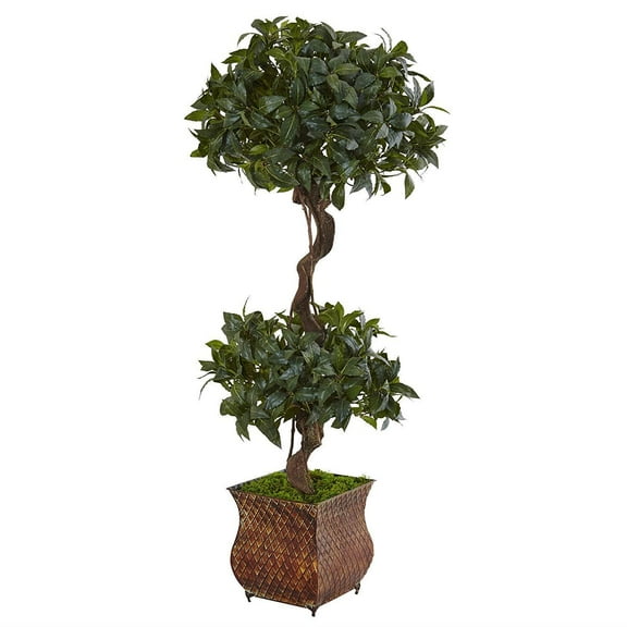 4.5" Sweet Bay Double Topiary Artificial Tree in Metal Planter