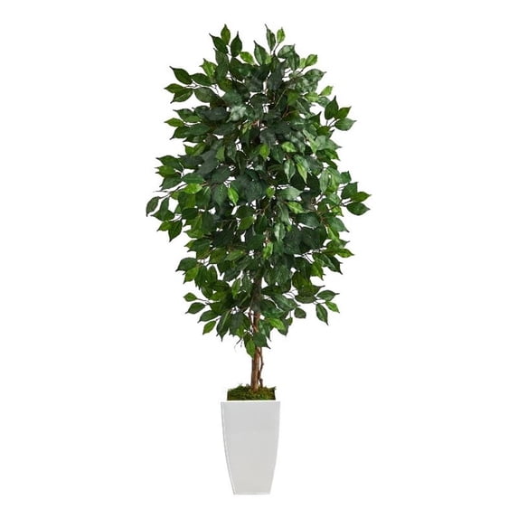 Nearly Natural 4.5ft. Ficus Artificial Tree in White Metal Planter