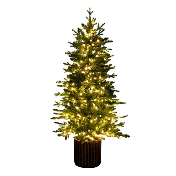 Nearly Natural 4.5ft. Pre-Lit Artificial Christmas Tree in Decorative Planter with 60 Clear LED Lights