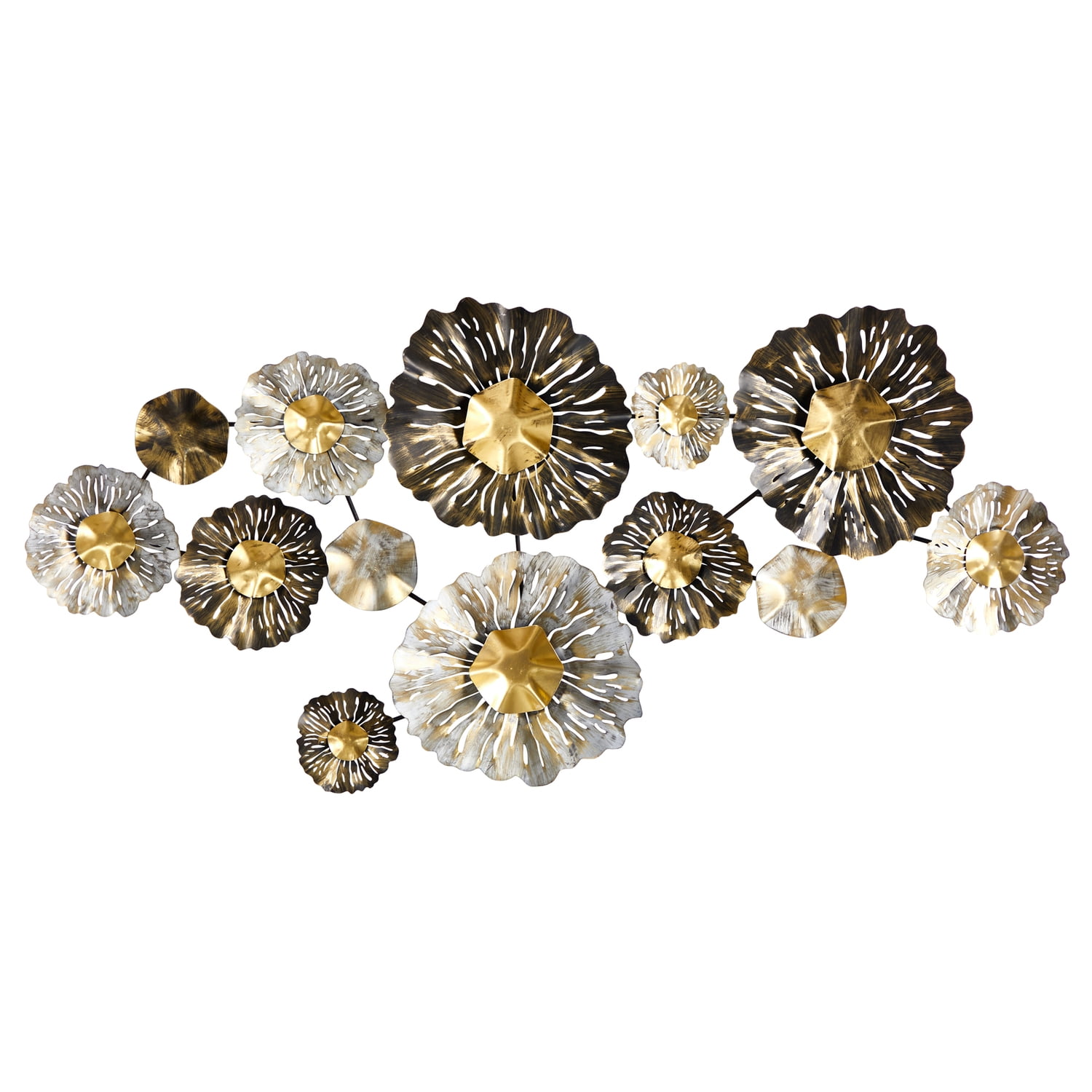 Large Black and Gold Floral Metal Wall Sculpture