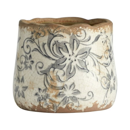 Nearly Natural 4.5" Tuscan Ceramic Gray Scroll Planter in White
