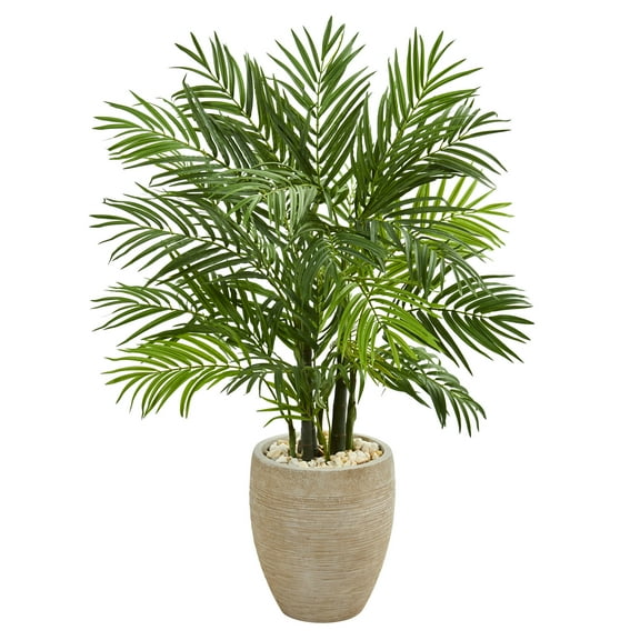Nearly Natural 4 Areca Palm Artificial Tree in Sand Colored Planter