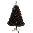 thumbnail image 1 of Nearly Natural 4' Black Artificial Christmas Tree Prelit 170 Clear LED Lights, 1 of 11
