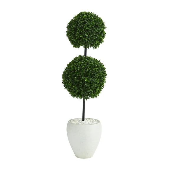 Nearly Natural 4' Boxwood Double Ball Artificial Topiary in Planter UV Resistant