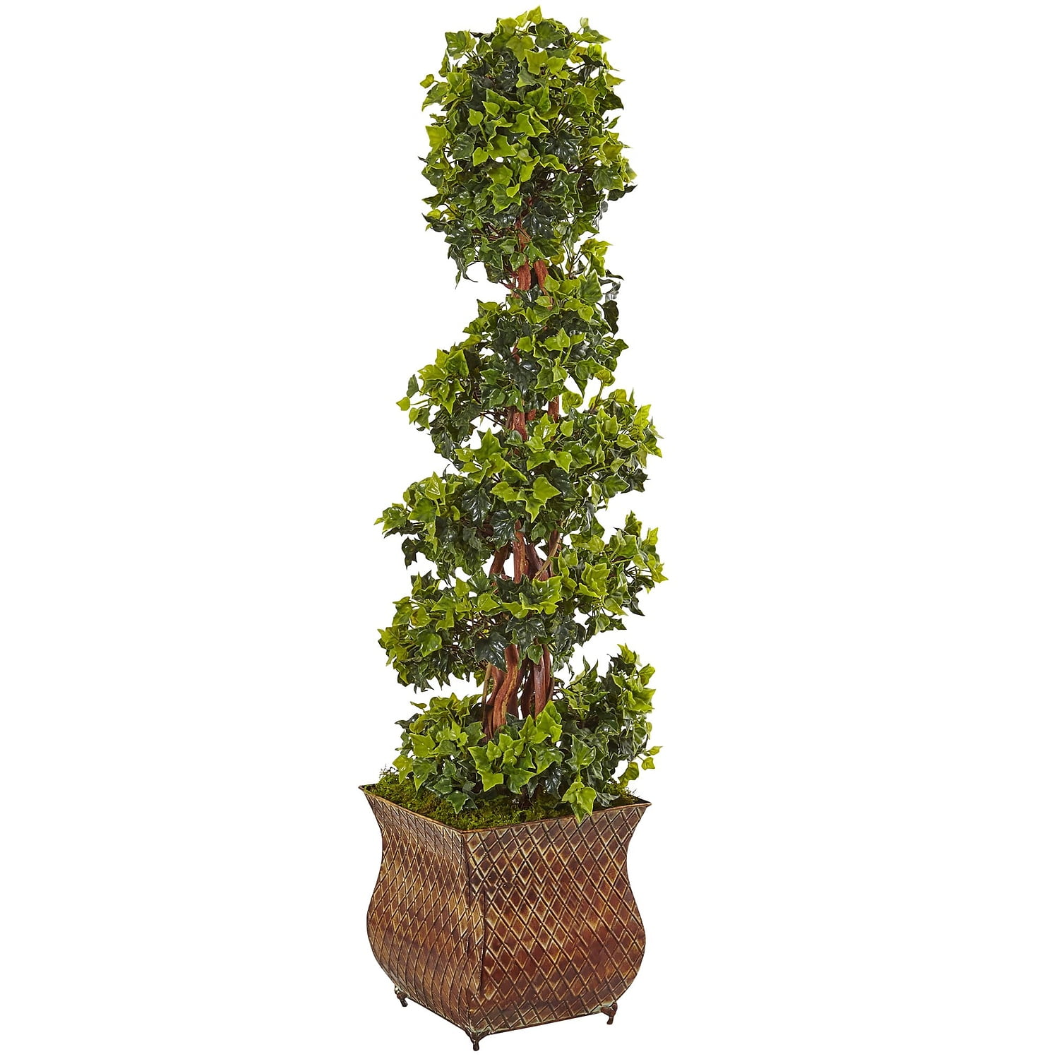 Elegant 4' Dual-Tone Green Silk Ivy Spiral Topiary in Stylish Planter
