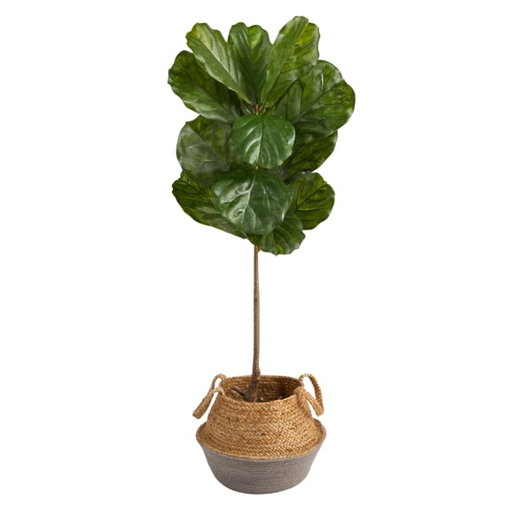 Nearly Natural 4' Fiddle Leaf Artificial Tree in Cotton/Jute Planter
