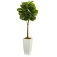 thumbnail image 1 of Nearly Natural 4' Fiddle Leaf Artificial Tree in White Tower Planter, 1 of 5