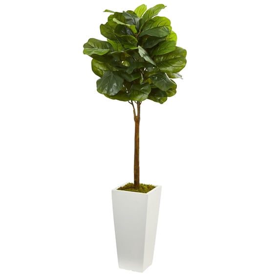 Nearly Natural 4' Fiddle Leaf Artificial Tree in White Tower Planter