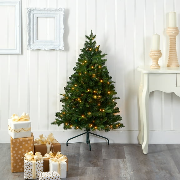 Nearly Natural 4' Flat Back Spruce Artificial Christmas Tree Prelit with LED Lights, Green
