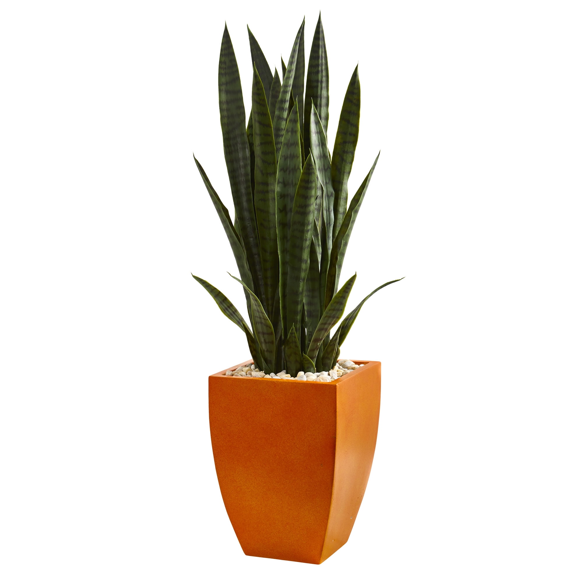 Nearly Natural 4-Ft. Sansevieria Artificial Plant in Orange Planter
