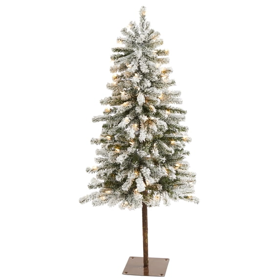 Nearly Natural 4' Green Alpine Flocked Artificial Christmas Tree with 100 Lights