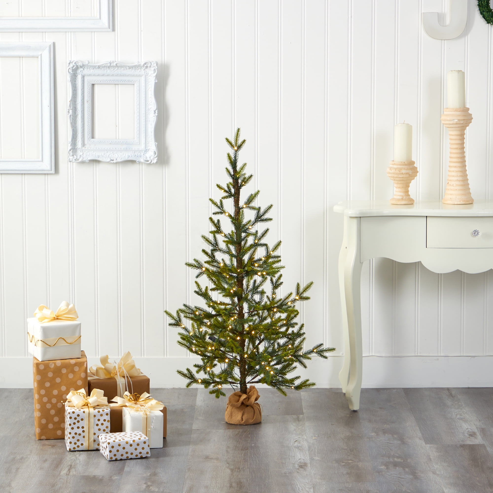 4ft Green Fir Artificial Christmas Tree with LED Lights and Burlap Base
