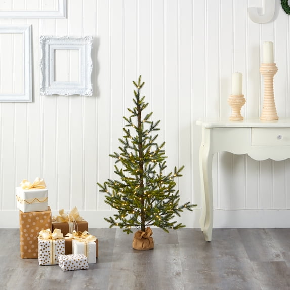 Nearly Natural 4' Green Fir Artificial Christmas Tree Prelit 100 Clear LED Lights