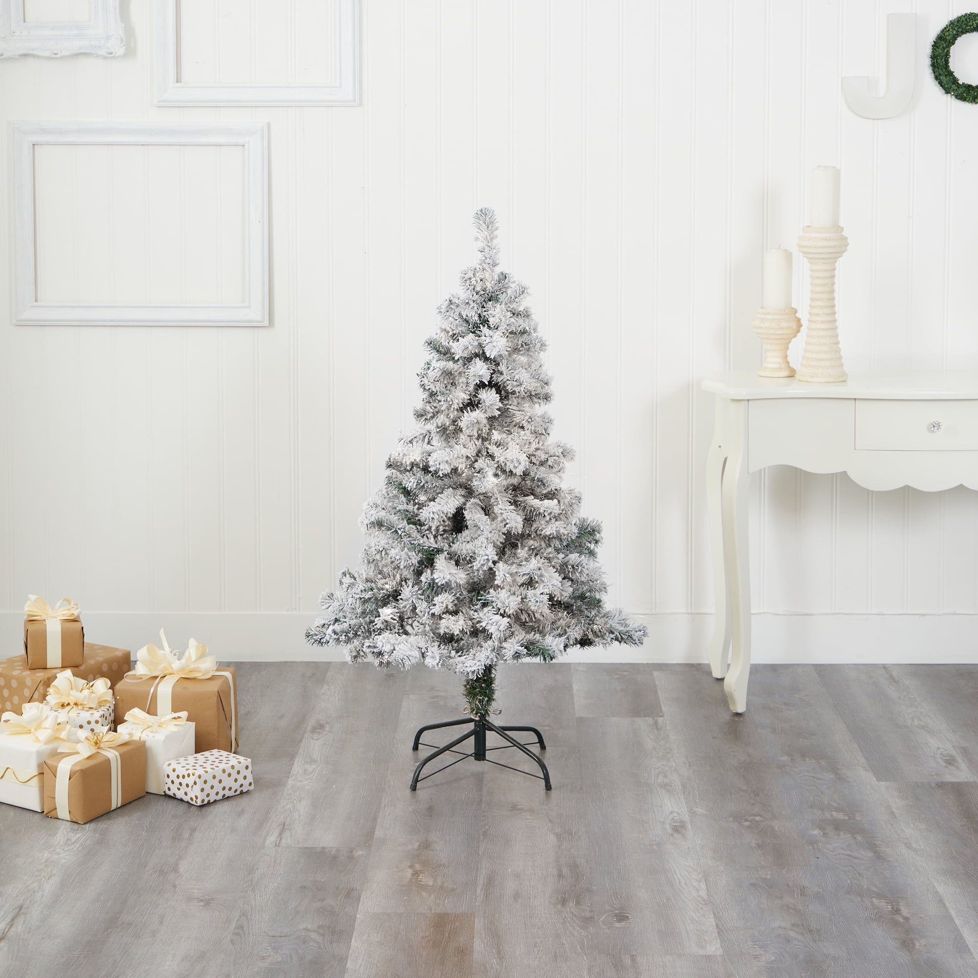 Nearly Natural 4' Green Flocked Spruce Artificial Christmas Tree