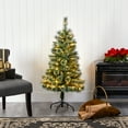 thumbnail image 1 of Nearly Natural 4' Green Slim Snow Tip Pine Artificial Christmas Tree with 100 Clear LED Lights, 1 of 8