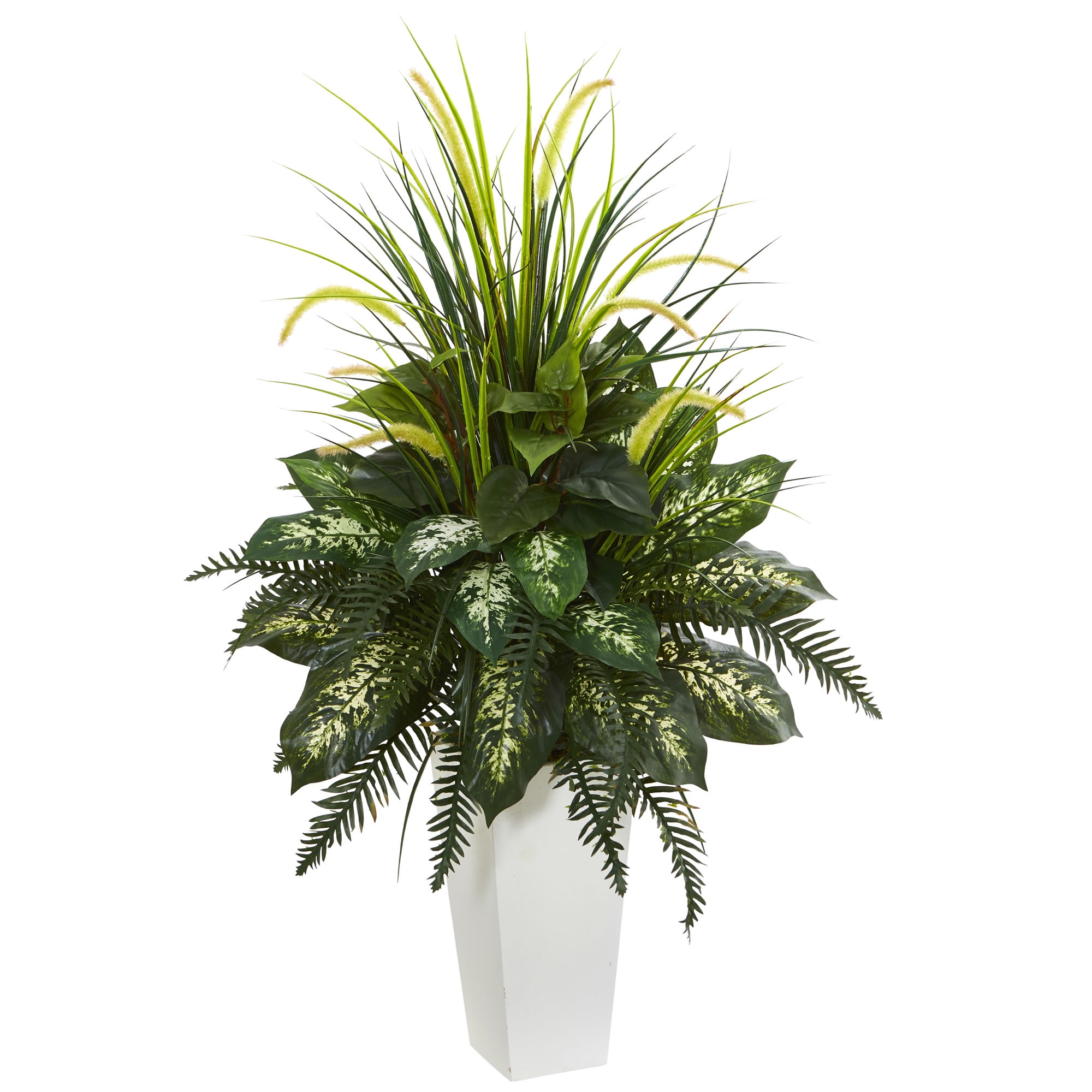 Summer Breeze Silk Areca Palm in White Tower Planter