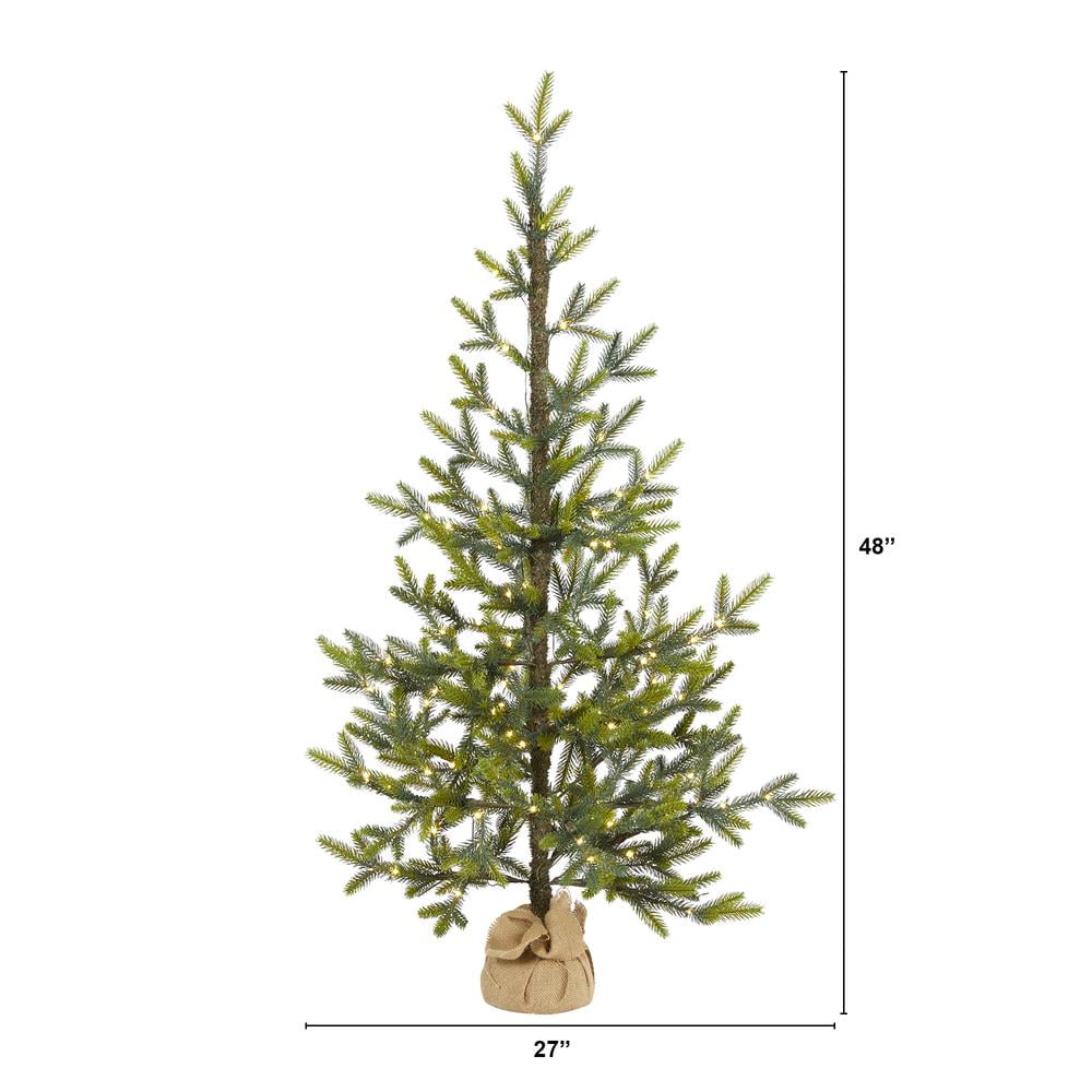 4ft Green Fir Artificial Christmas Tree with LED Lights and Burlap Base