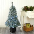 thumbnail image 1 of Nearly Natural 4' Snowy Pine Artificial Christmas Tree Prelit with LED Lights, Green, 1 of 9