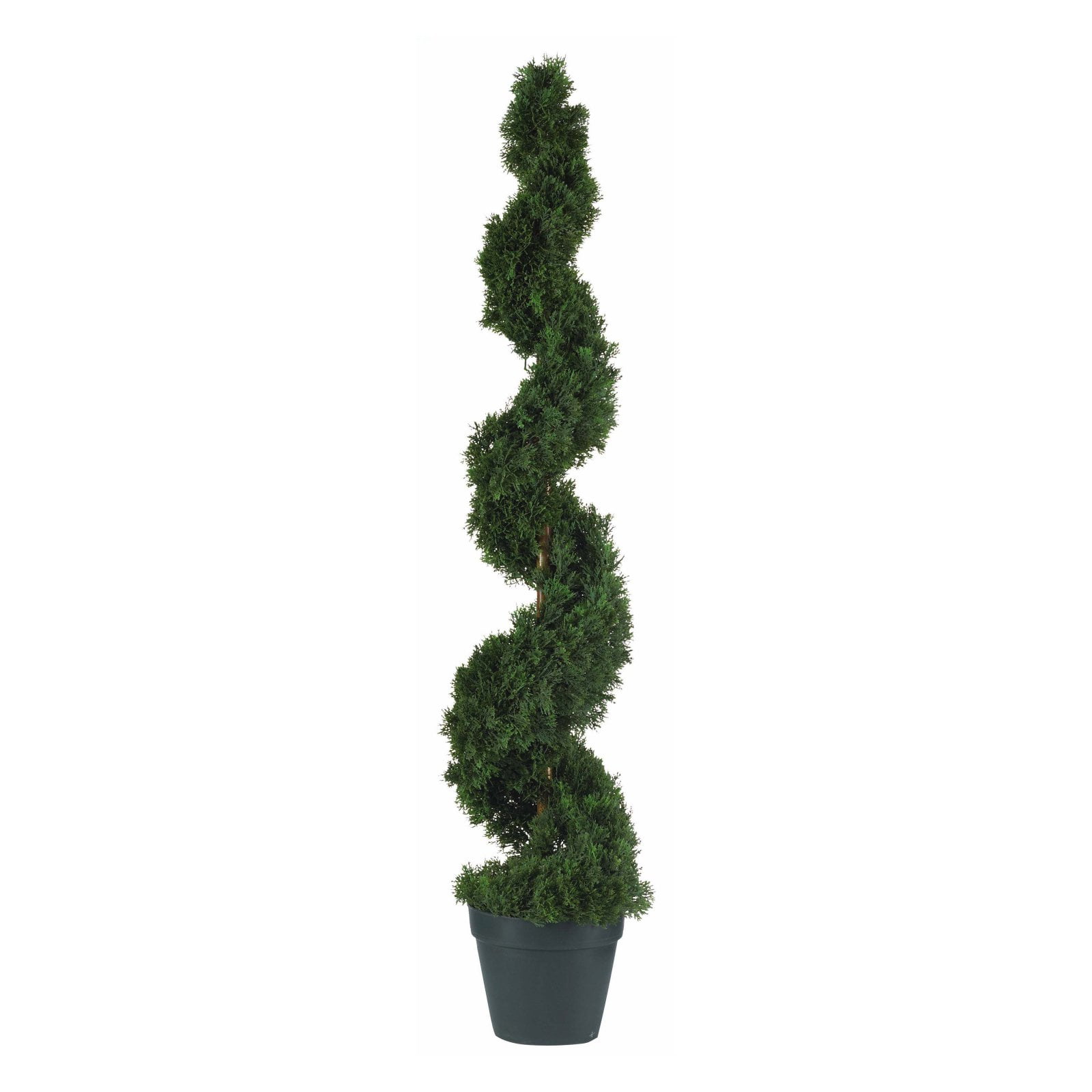 4-Foot Green Spiral Silk Cedar Topiary in Black Pot