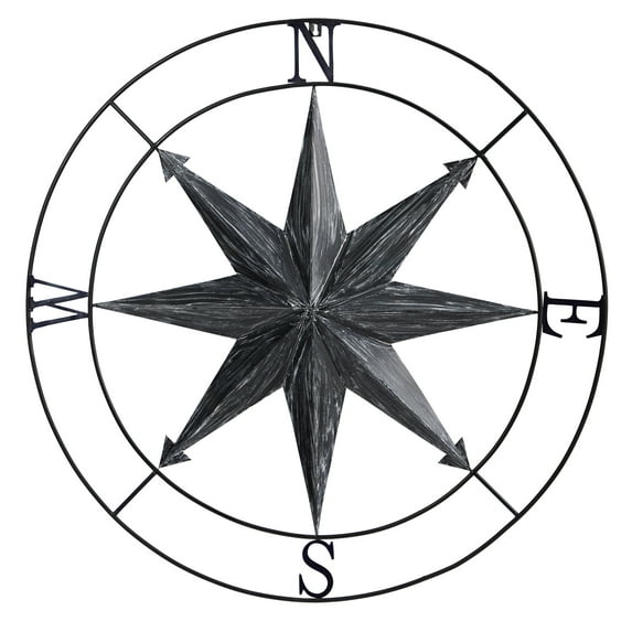 Nearly Natural 40" Washed Nautical Metal Compass Wall Art Decor
