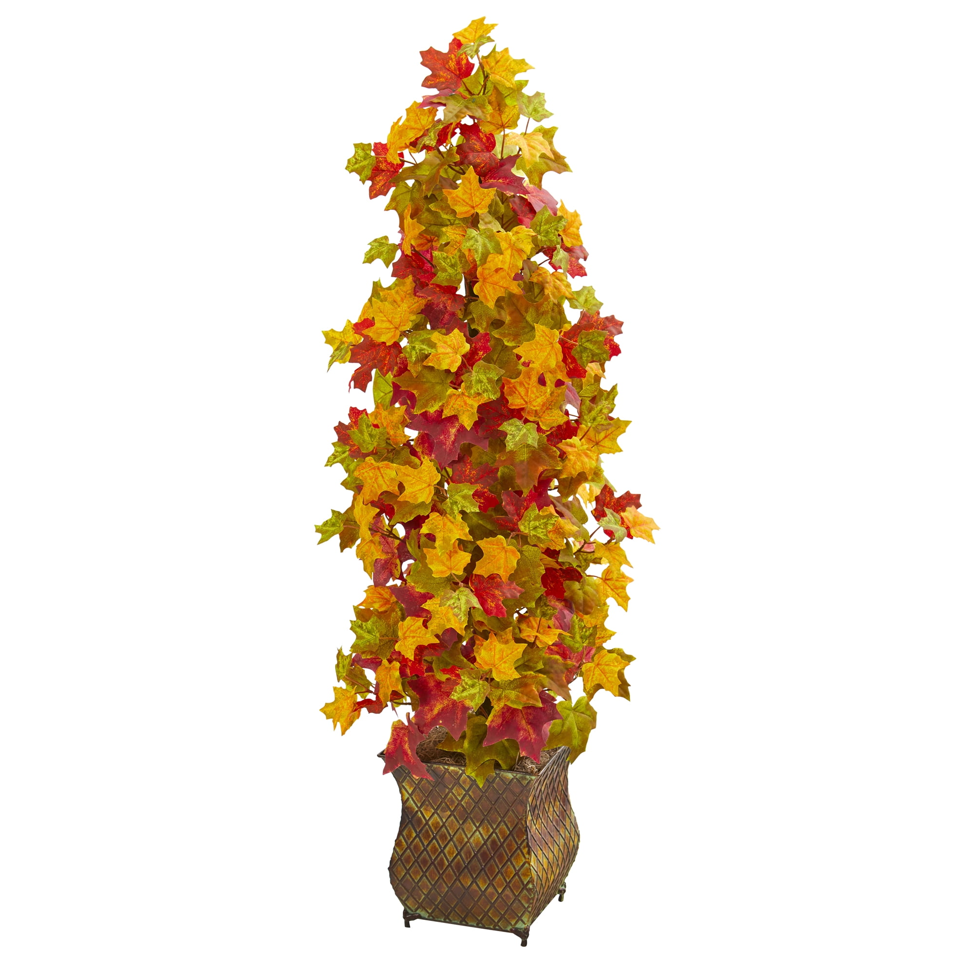Nearly Natural 41in. Autumn Maple Artificial Tree in Decorative Metal Planter, Orange/Yellow