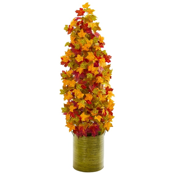 Nearly Natural 41in. Autumn Maple Artificial Tree in Green Metal Planter