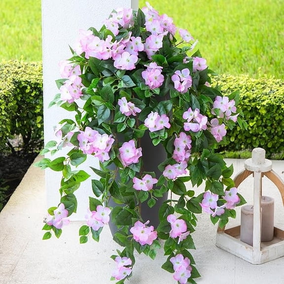 Nearly Natural UV-Resistant Artificial Hydrangea Outdoor Hanging Plant - 41" - Pink - Set of 2