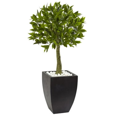 Nearly Natural 42in. Bay Leaf Topiary with Black Wash Planter UV Resistant (Indoor/Outdoor)