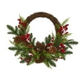thumbnail image 1 of 22 Mixed Pine and Cedar with Berries and Pine Cones Artificial Wreath, 1 of 2