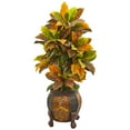 thumbnail image 1 of Nearly Natural 44" Croton Plastic Artificial Plant in Planter, Orange, 1 of 4